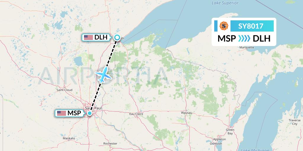 SY8017 Sun Country Airlines Flight Map: Minneapolis to Duluth