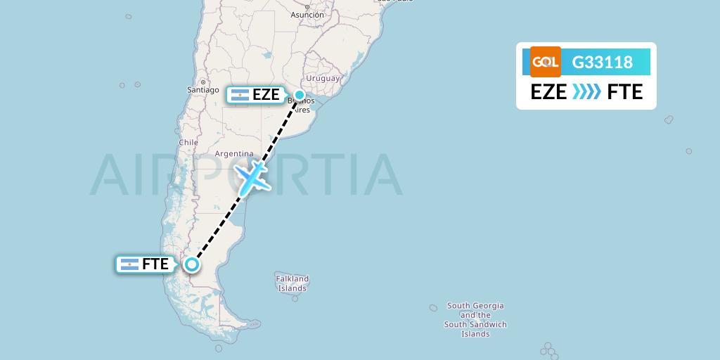 G33118 GOL Transportes Aeros Flight Map: Buenos Aires to El Calafate
