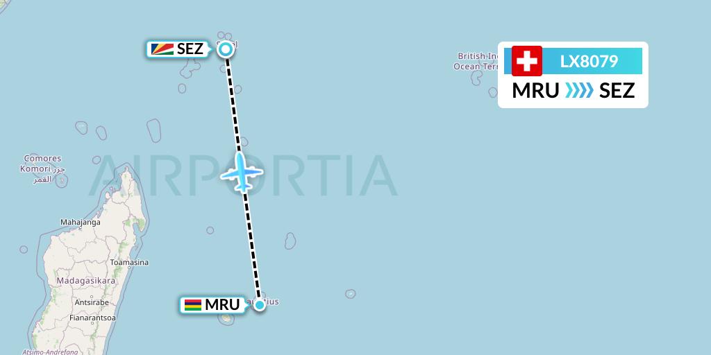 LX8079 Swiss Flight Map: Port Louis to Victoria