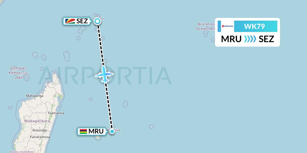 WK79 Edelweiss Air Flight Map: Port Louis to Victoria