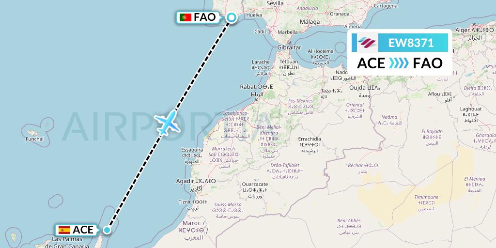 EW8371 Eurowings Flight Map: Lanzarote to Faro
