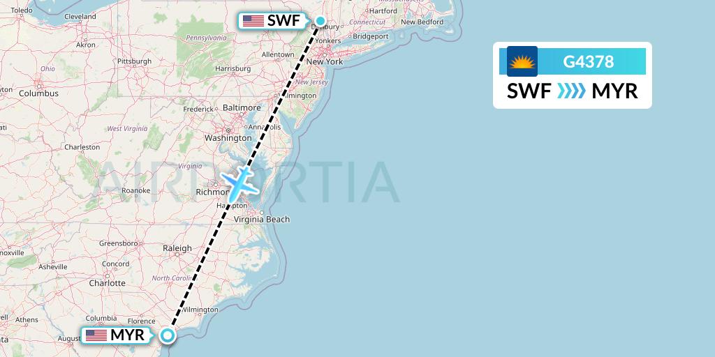 G4378 Allegiant Air Flight Map: Newburgh to Myrtle Beach