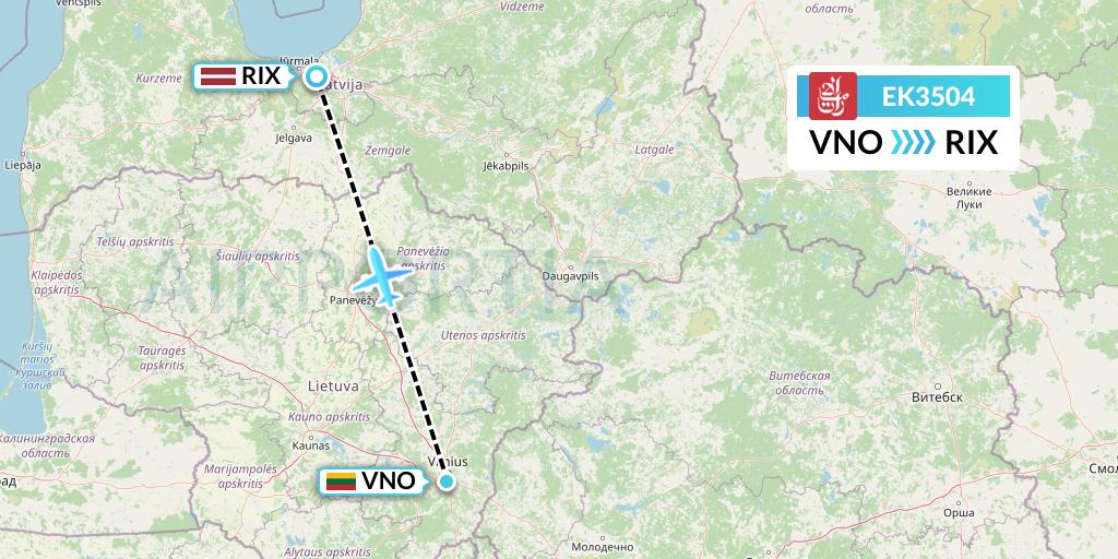 EK3504 Emirates Flight Map: Vilnius to Riga