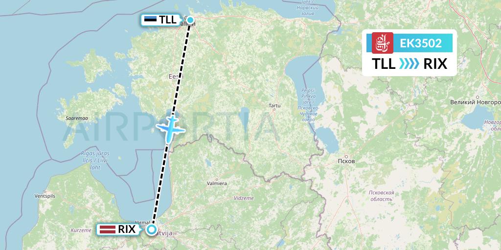 EK3502 Emirates Flight Map: Tallinn to Riga