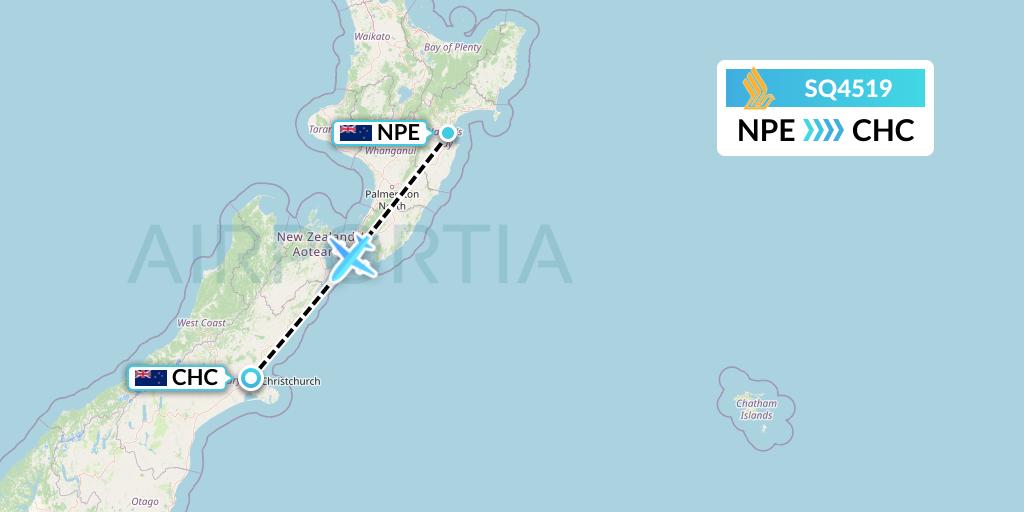 SQ4519 Singapore Airlines Flight Map: Napier to Christchurch