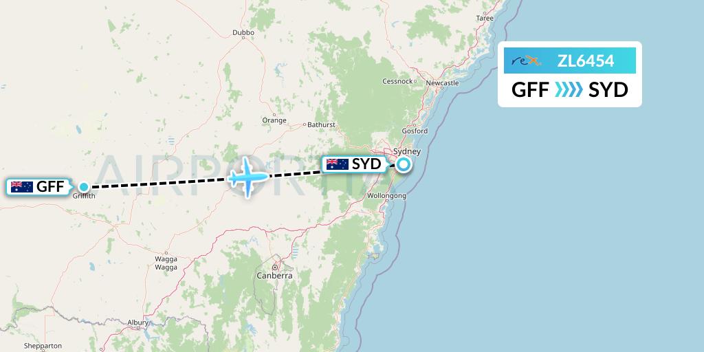 ZL6454 Regional Express Flight Map: Griffith to Sydney