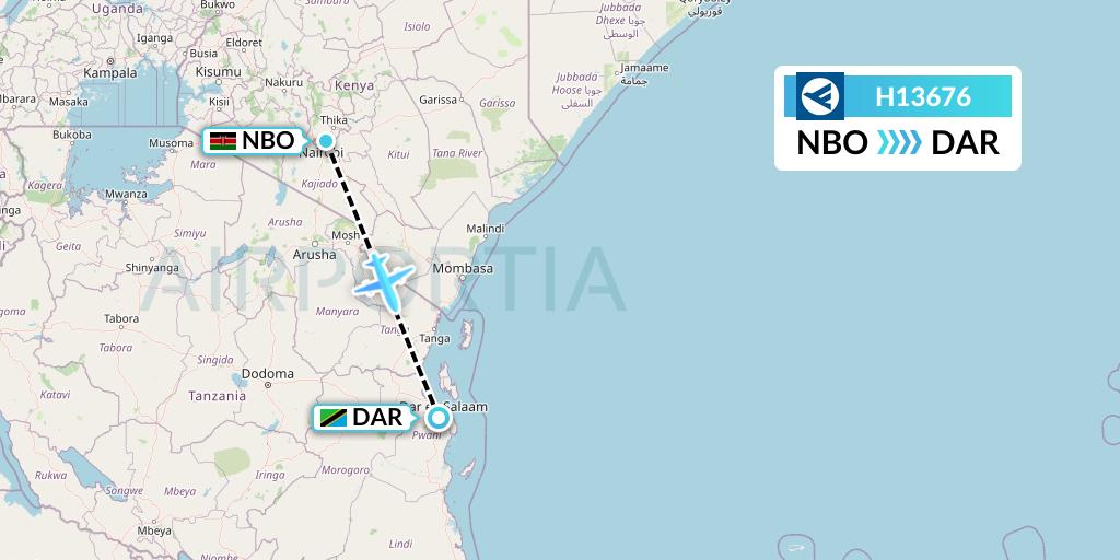 H13676 Hahn Air Systems Flight Map: Nairobi to Dar-es-Salaam