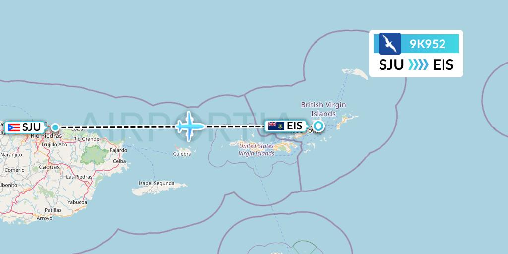 9K952 Cape Air Flight Map: San Juan to Beef Island
