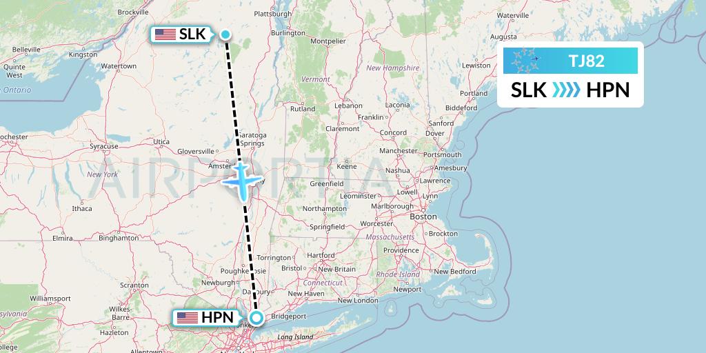 TJ82 Tradewind Aviation Flight Map: Saranac Lake to White Plains