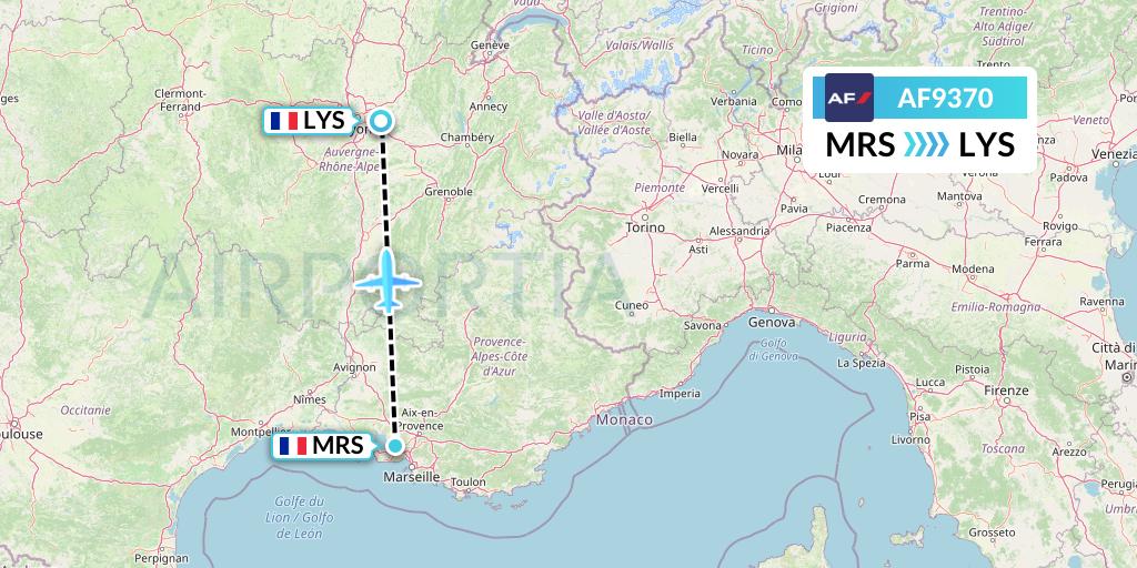 AF9370 Air France Flight Map: Marseille to Lyon