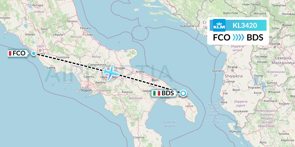 KL3420 KLM Flight Map: Rome to Brindisi