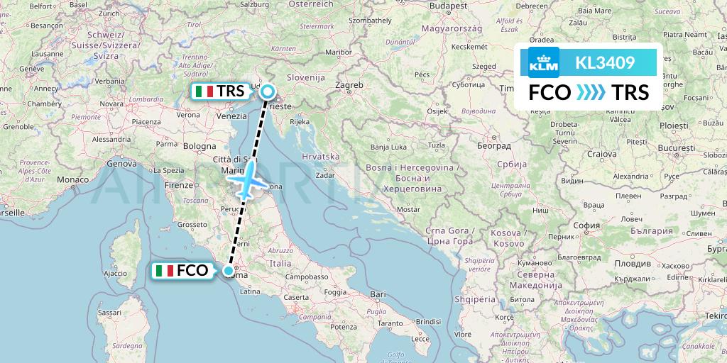 KL3409 KLM Flight Map: Rome to Trieste
