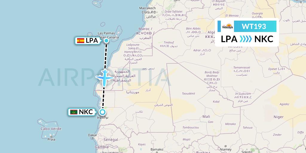 WT193 Swiftair Flight Map: Las Palmas to Nouakchott