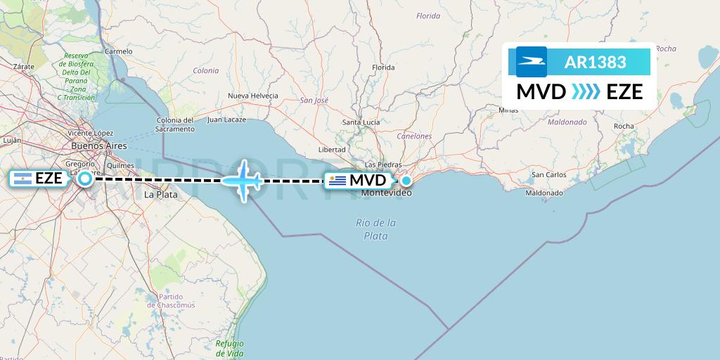 AR1383 Aerolineas Argentinas Flight Map: Montevideo to Buenos Aires