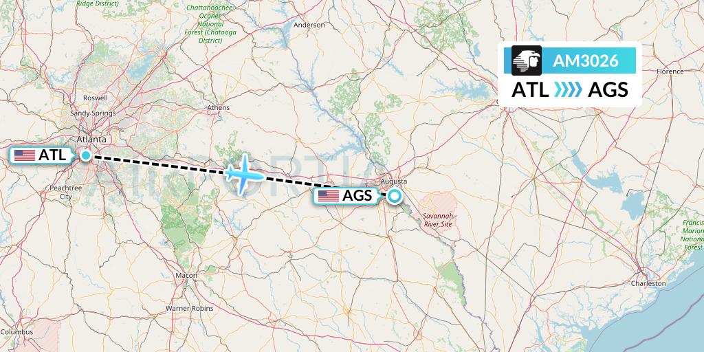 AM3026 Aeromexico Flight Map: Atlanta to Augusta