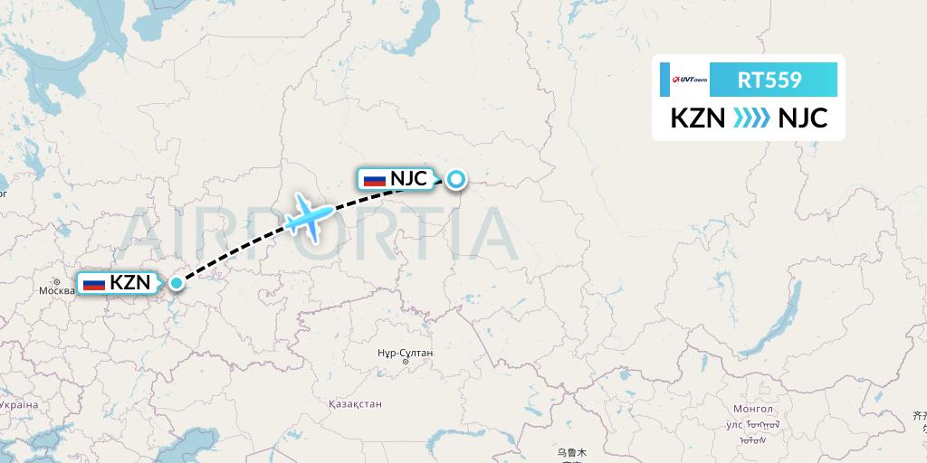 RT559 UVT aero Flight Map: Kazan to Nizhnevartovsk
