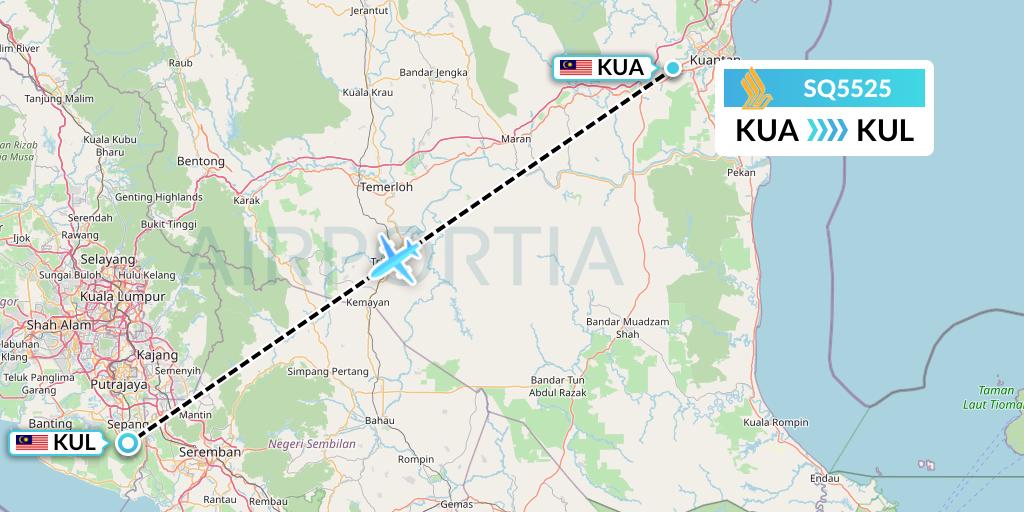SQ5525 Singapore Airlines Flight Map: Kuantan to Kuala Lumpur