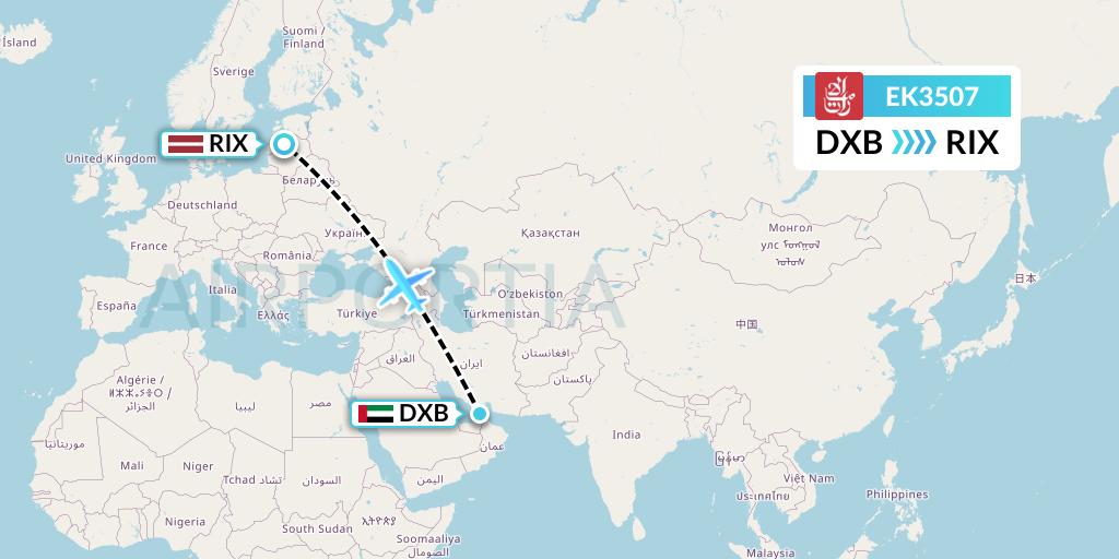 EK3507 Emirates Flight Map: Dubai to Riga