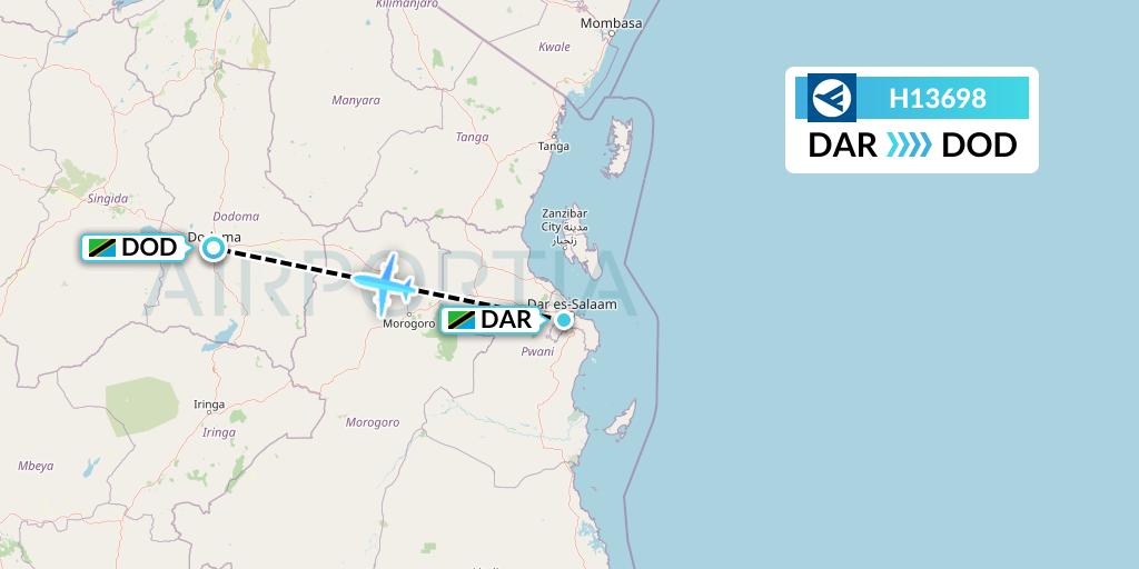 H13698 Hahn Air Systems Flight Map: Dar-es-Salaam to Dodoma
