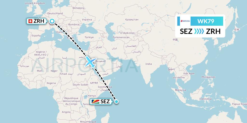 WK79 Edelweiss Air Flight Map: Victoria to Zurich