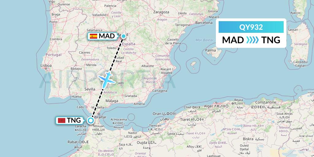 QY932 European Air Transport Flight Map: Madrid to Tangier