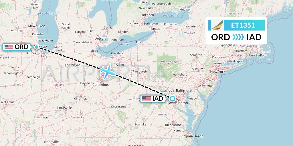 ET1351 Ethiopian Airlines Flight Map: Chicago to Washington