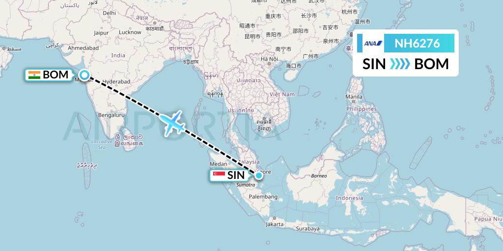 NH6276 All Nippon Airways Flight Map: Singapore to Mumbai