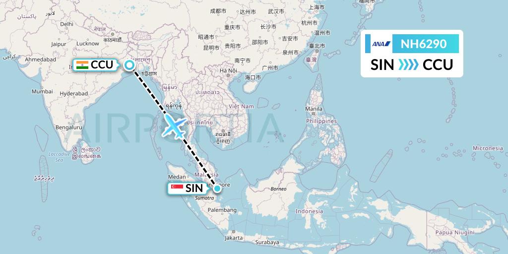 NH6290 All Nippon Airways Flight Map: Singapore to Kolkata