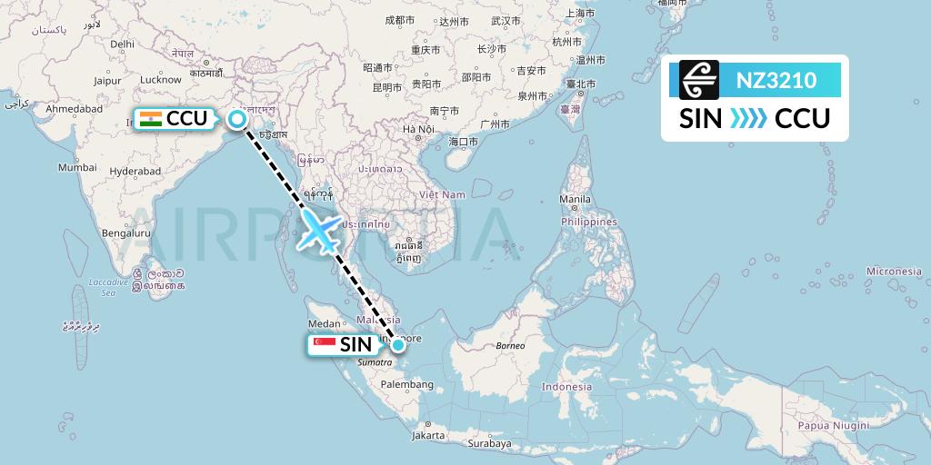 NZ3210 Air New Zealand Flight Map: Singapore to Kolkata