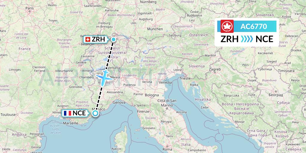AC6770 Air Canada Flight Map: Zurich to Nice