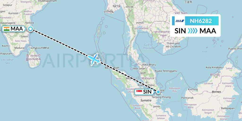 NH6282 All Nippon Airways Flight Map: Singapore to Chennai