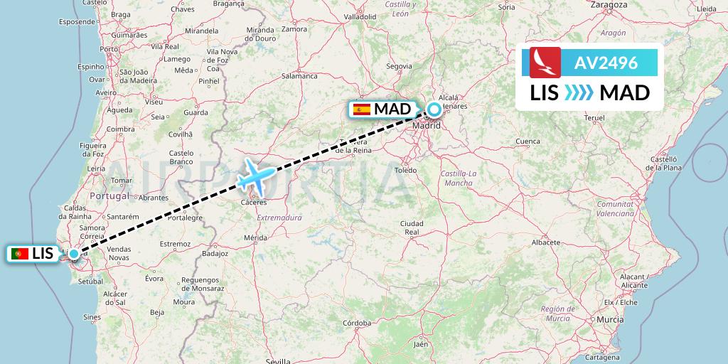 AV2496 Avianca Flight Map: Lisbon to Madrid