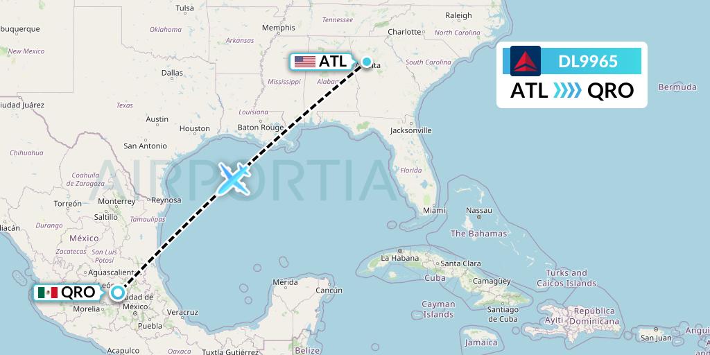 DL9965 Delta Air Lines Flight Map: Atlanta to Queretaro