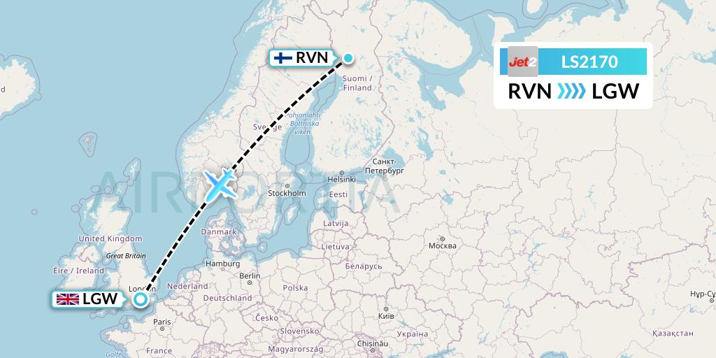 LS2170 Jet2 Flight Map: Rovaniemi to London