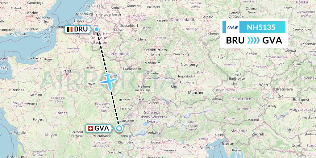 NH5135 All Nippon Airways Flight Map: Brussels to Geneva