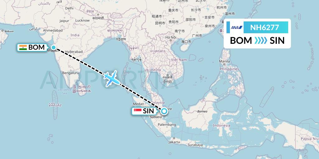 NH6277 All Nippon Airways Flight Map: Mumbai to Singapore