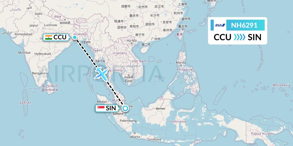 NH6291 All Nippon Airways Flight Map: Kolkata to Singapore