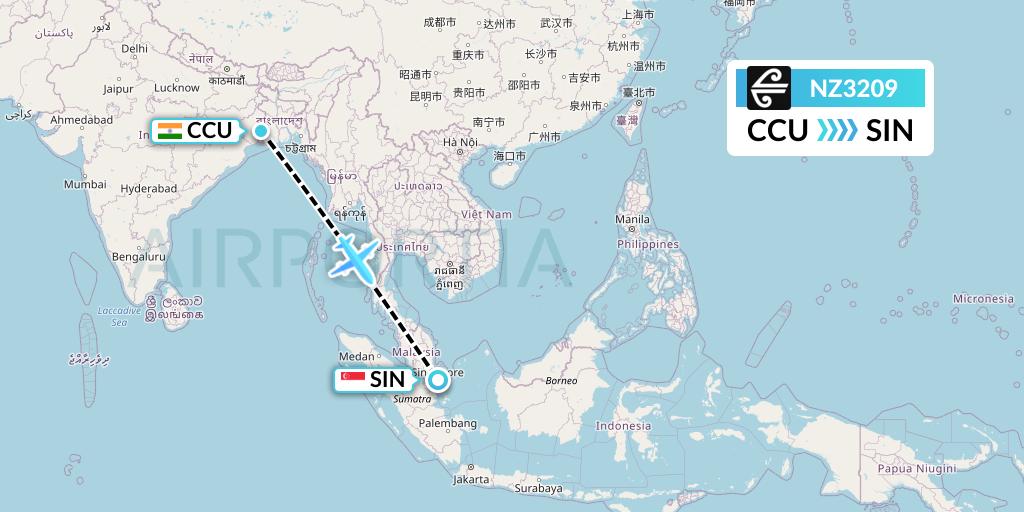 NZ3209 Air New Zealand Flight Map: Kolkata to Singapore