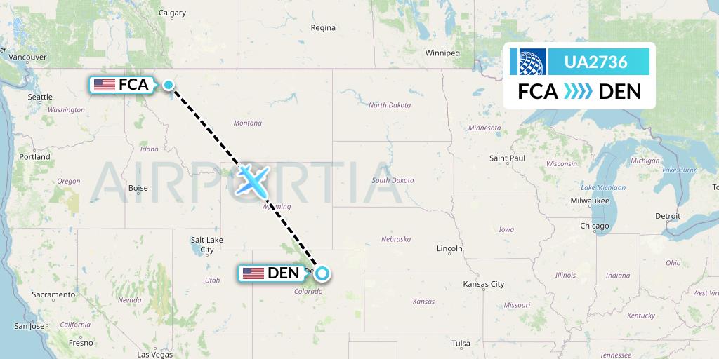 UA2736 United Airlines Flight Map: Kalispell to Denver