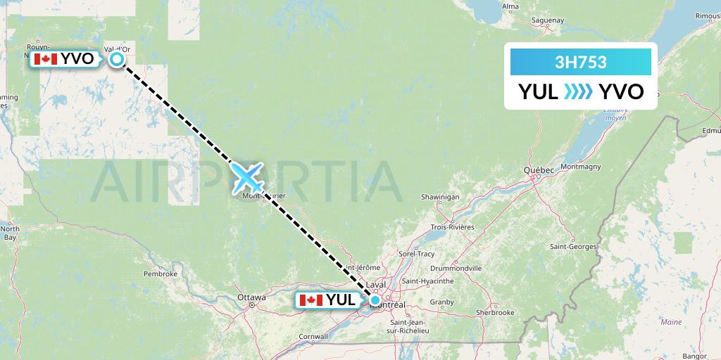 3H753 Air Inuit Flight Map: Montreal to Val-d'Or