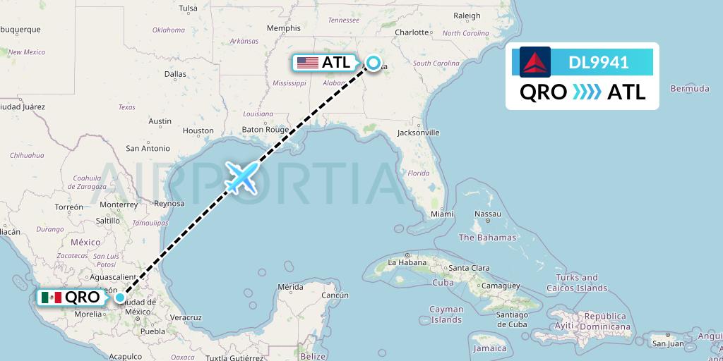 DL9941 Delta Air Lines Flight Map: Queretaro to Atlanta