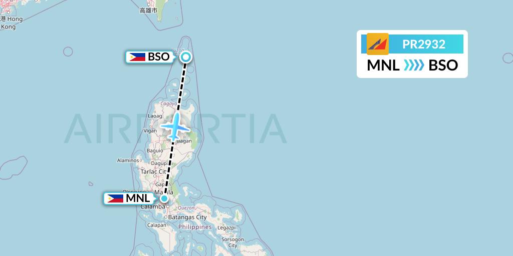 PR2932 Philippine Airlines Flight Map: Manila to Basco