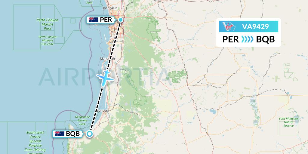 VA9429 Virgin Australia Flight Map: Perth to Busselton