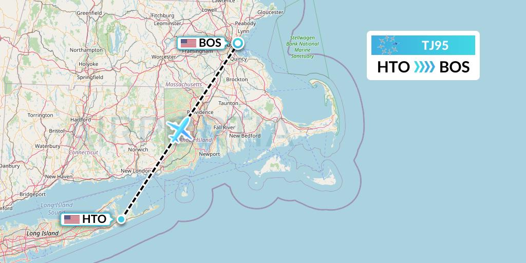 TJ95 Tradewind Aviation Flight Map: East Hampton to Boston
