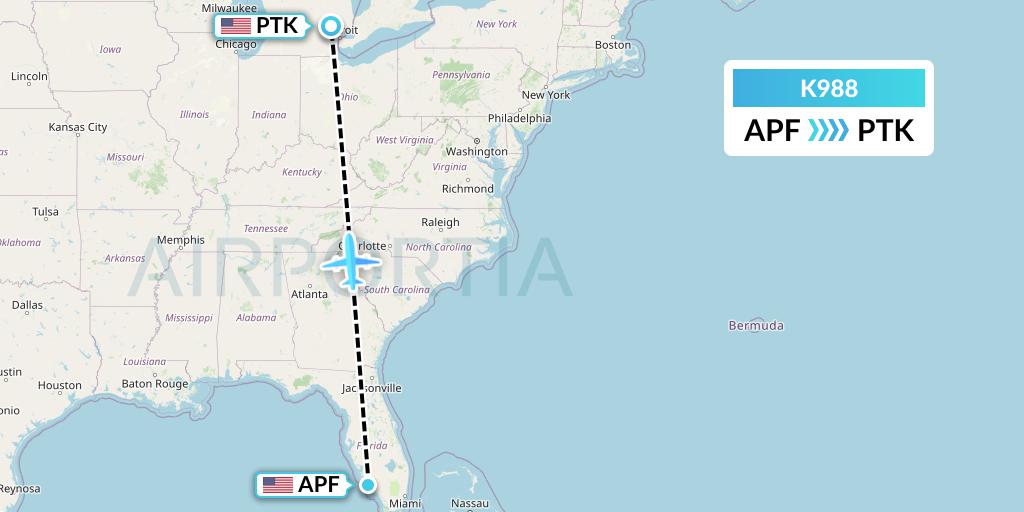 K988 Kalitta Charters Flight Map: Naples to Oakland County