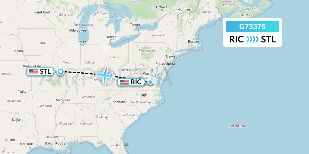 G73375 GoJet Flight Map: Richmond to St. Louis