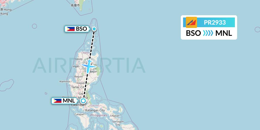PR2933 Philippine Airlines Flight Map: Basco to Manila