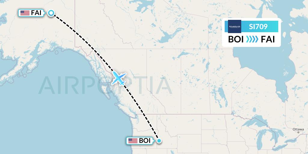 SI709 Blue Islands Flight Map: Boise to Fairbanks
