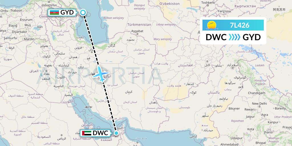 7L426 Silk Way West Airlines Flight Map: Dubai to Baku