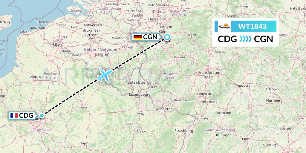 WT1843 Swiftair Flight Map: Paris to Cologne